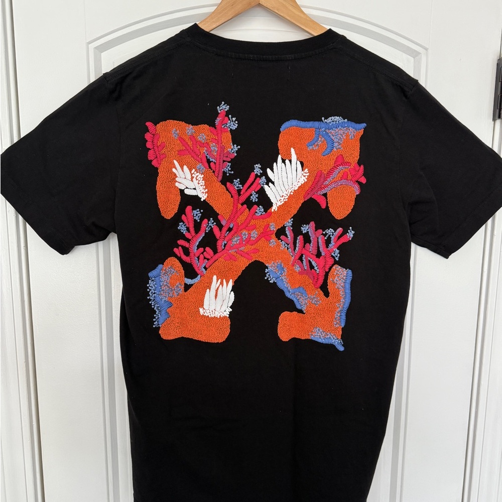 Off-White Black Tee with Vibrant Design